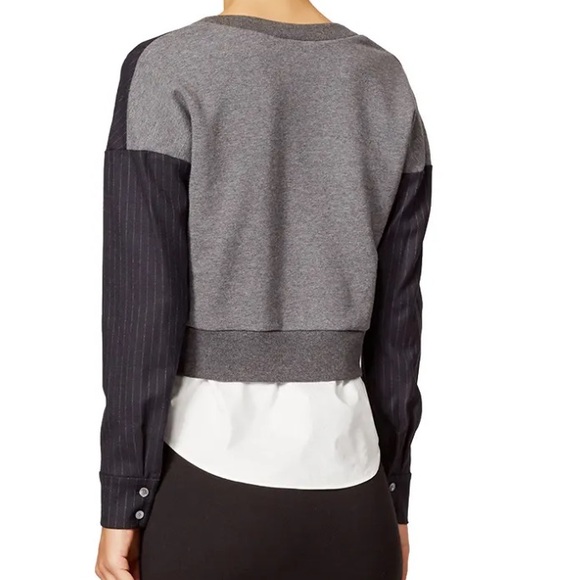 Derek Lam 10 Crosby Navy Blue Grey V-Neck Long Sleeve Sweater White Underlayer - Picture 3 of 13